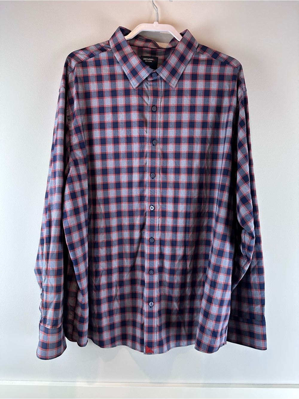 Untuckit Gray Blue Red Plaid Long Sleeve Casual Button Up Watkins Shirt Size 3X